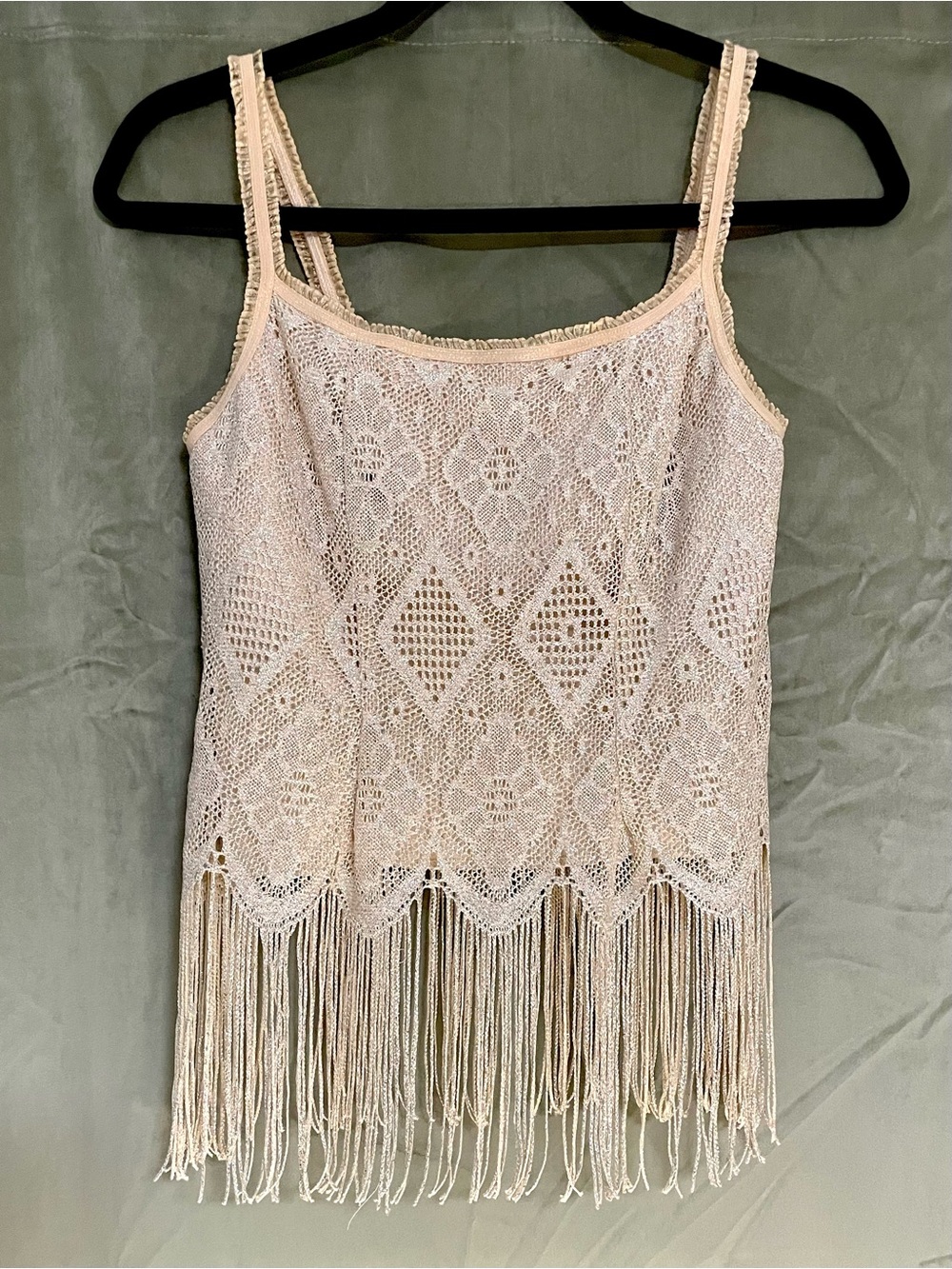 Dress Barn Cream Crochet Fringe Camisole Tank Top